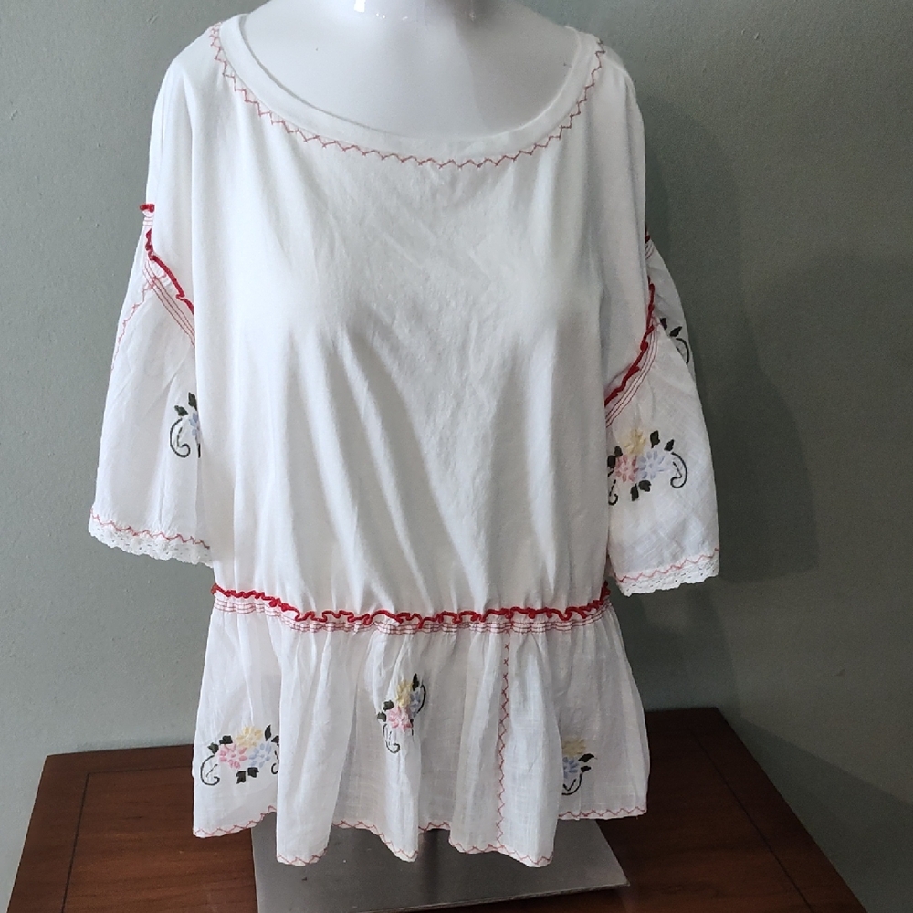 Anthropologie Flutter Sleeve Embroidered White Blouse Top